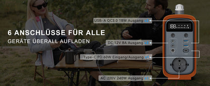 JustNow® Powerstation JNG200 240wh + Solarmodul SP60 60Watt